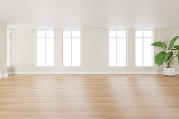 3d rendering of white empty room and wooden floor. Contemporary interior background.