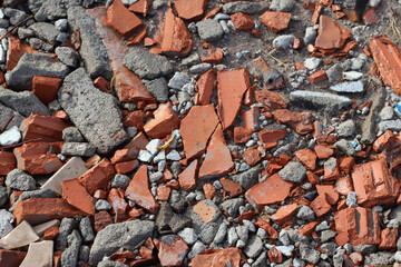 Broken building bricks and concrete.