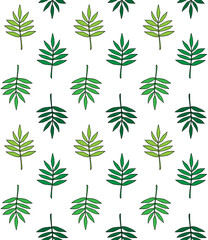 Vector seamless pattern of hand drawn sketch doodle green leaves isolated on white background