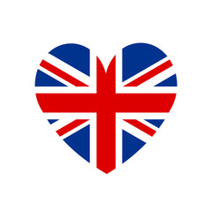 Vector flat heart shaped Great Britain flag isolated on white background
