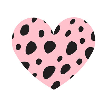 Vector heart with pink spotted cheetah fur prints isolated on white background