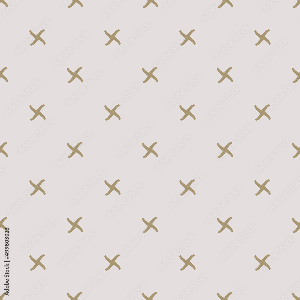 Poster Vector golden minimalist seamless pattern with small crosses or tiny stars. Simple gold minimal geometric texture. Repeat wide design for decor, wallpapers, fabric and textile.