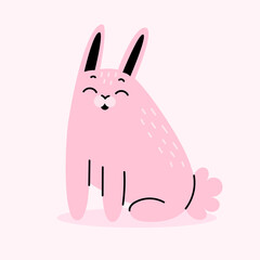 Cute pink rabbit. Farm animals, pets, forest animals. Wild hare, easter bunny. Cartoon vector illustration isolated on white background
