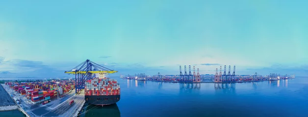 Aerial drone Rear view cargo container ship. Logistics Industrial Container Cargo freight ship for international order concept © AU USAnakul