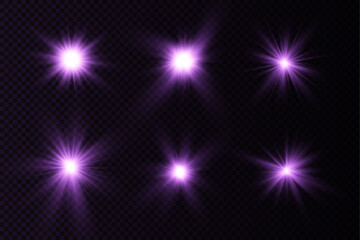 Glow bright light star, purple sun rays, sunshine.