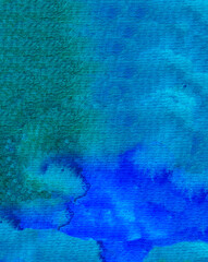 Hand drawn watercolor background. blue green and blue gradient