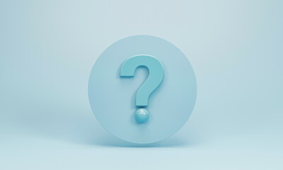 3D Rendering, 3d illustration. speech bubble with question marks icon on blue pastel background. FAQ and QA concept.