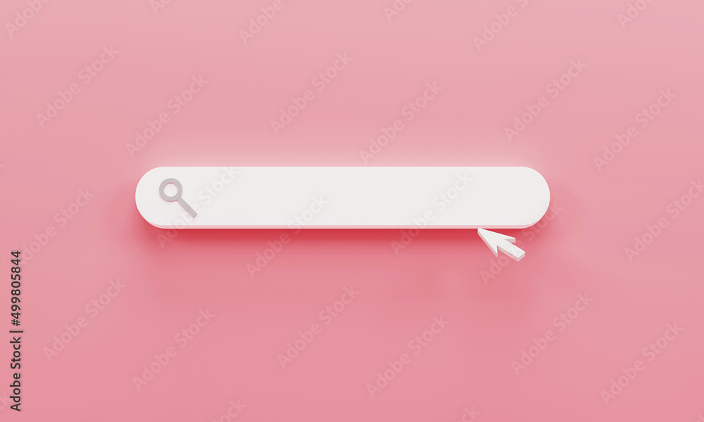 Poster 3d render 3d illustration. minimal search bar element with arrow cursor on light pink background. se