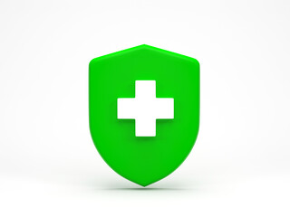 Fototapeta premium 3d render 3d illustration. medical guard shield insurance symbol isolated on white background. Medical health protection concept.