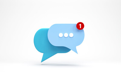 3D rendering, 3D illustration. Chat bubble icon isolated on white background. Minimal purple and blue chat typing. Design element for social media, messages or comment.