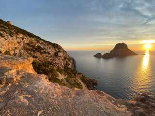 Fototapeta na wymiar Sunset on the coast of Ibiza island with Es Vedra