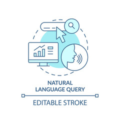 Natural language query turquoise concept icon. Defining augmented data management abstract idea thin line illustration. Isolated outline drawing. Editable stroke. Arial, Myriad Pro-Bold fonts used