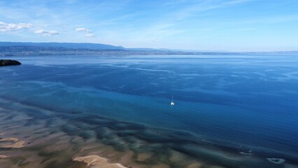 aerial view of the sea and mountains