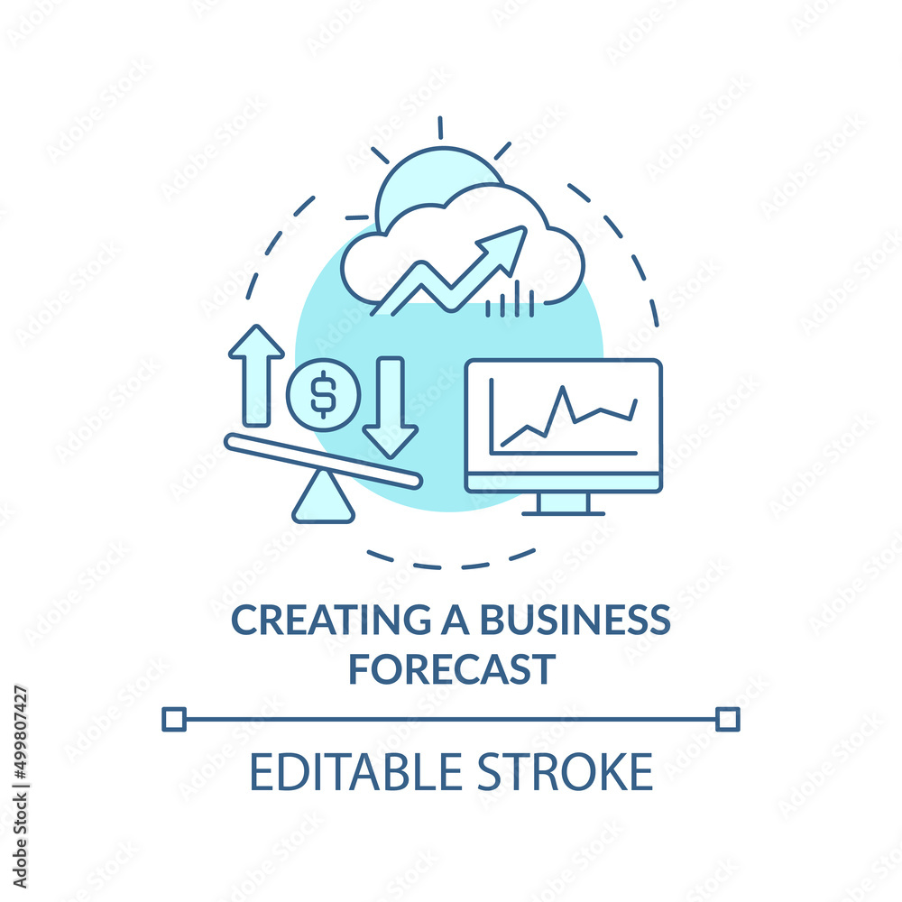 Poster creating business forecast turquoise concept icon. business analyst assignment abstract idea thin li