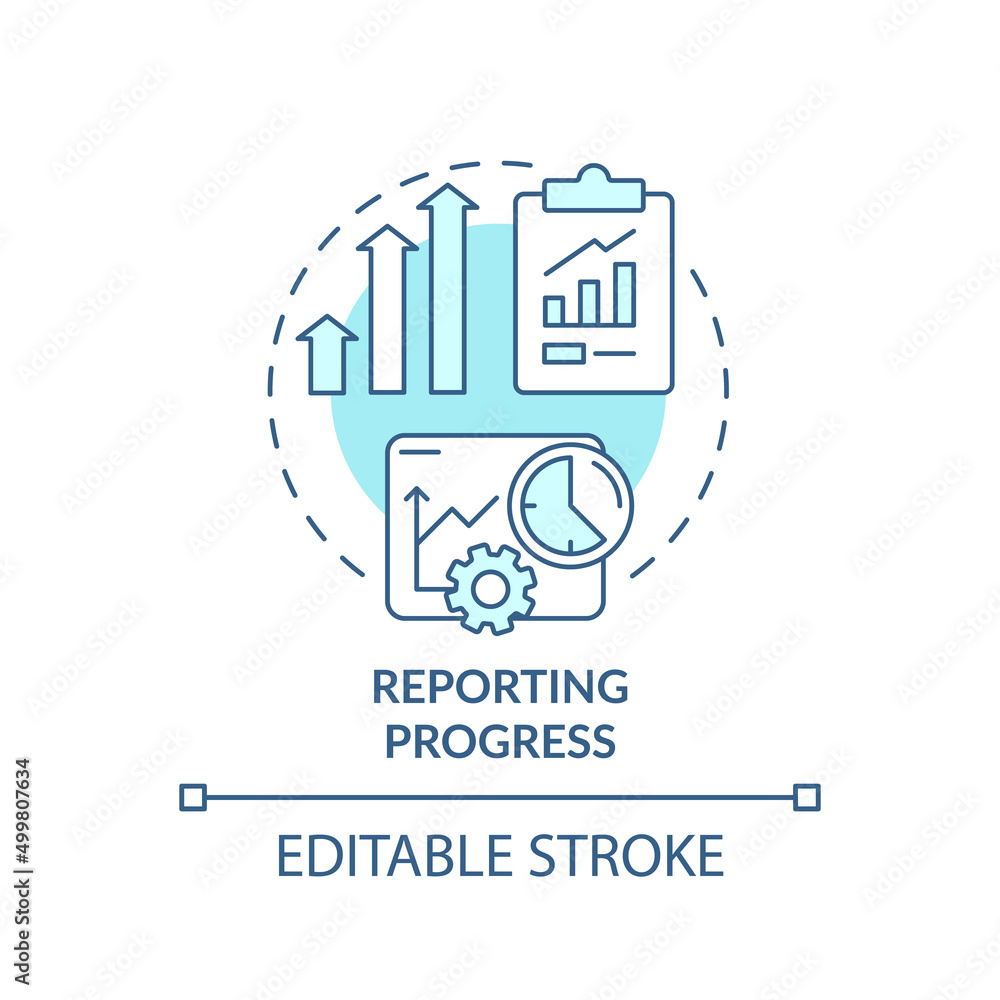 Poster reporting progress turquoise concept icon. business analyst responsibility abstract idea thin line i