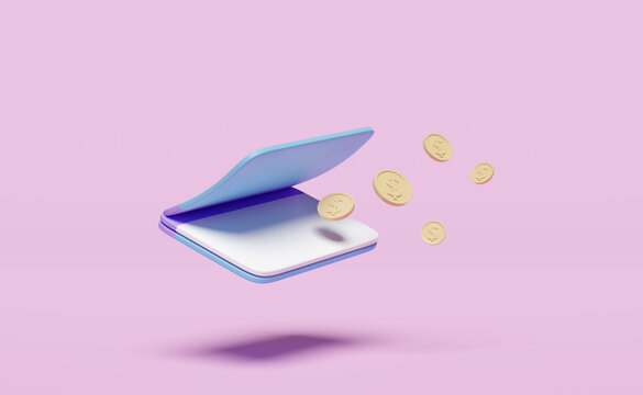 3d bank account book, passbook with money dollar coin isolated on pink background. saving money, financial business, banking payment, minimal concept, 3d render illustration