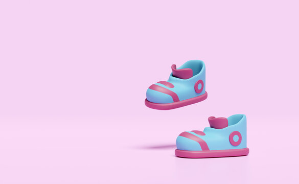 3d blue sneakers, shoes isolated on pink background. concept 3d render illustration