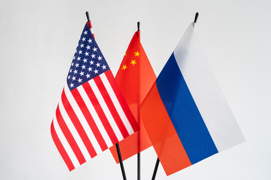America , Russia, China - national flags on white background