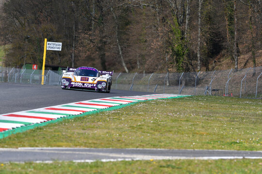 Scarperia, 3 April 2022: Jaguar XJR-9 #5 year 1987 ex Brundle - Lammers - Wallace in action during Mugello Classic 2022 at Mugello Circuit in Italy.