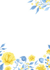 Card with yellow-blue national Ukrainian flowers
