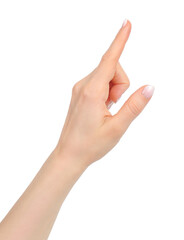 Woman hand on white background