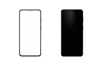 Set of Two Realistic smartphones mockup. Mobile phones with blank white and black screen. 3d rendering.