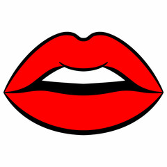 Red lips on the white background, vector illustration