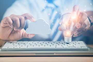 Brain development business cloud concept businessman or engineer show creativity Improve brain processes with cogs to drive technology.
