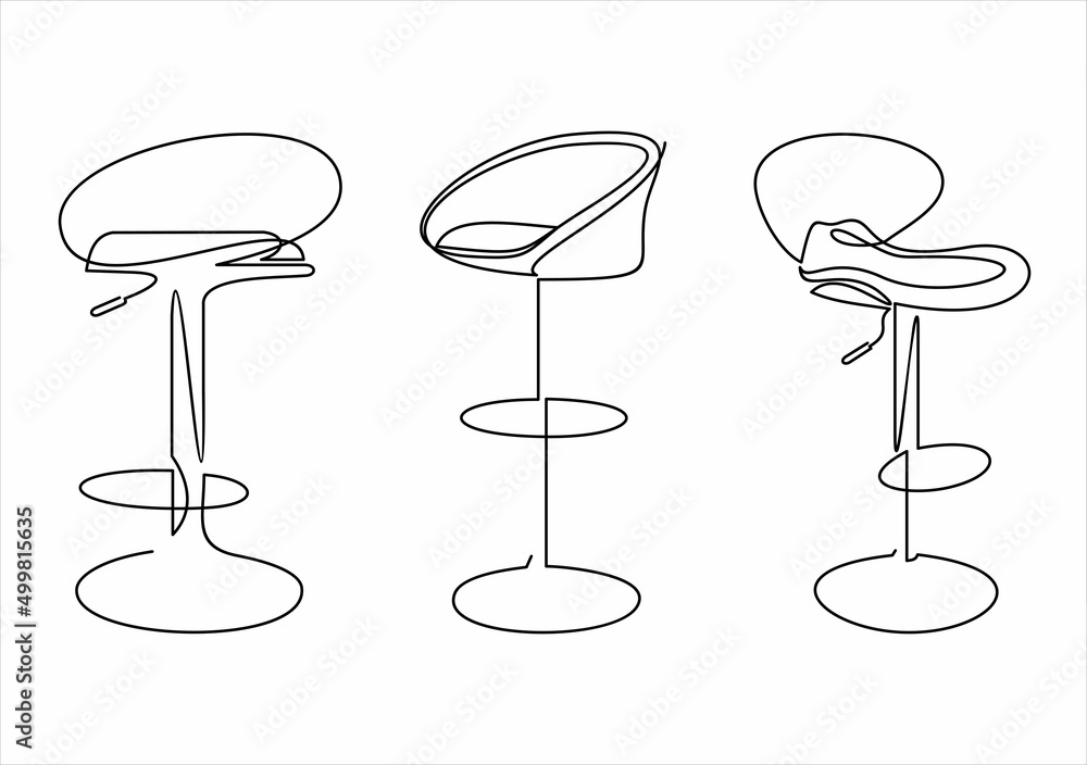 Poster set of chairs isolated on white background. vector illustration in a sketch style.continuous line