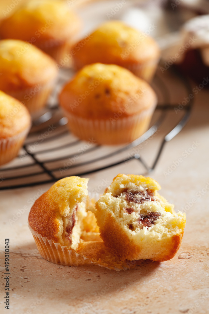 Wall mural bunch of homemade muffins with organic cherries