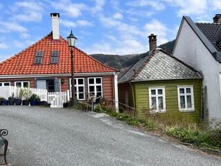 Fototapeta na wymiar Old Wooden Houses in historical Nordnes District Bergen Norway