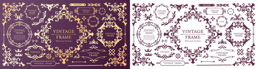 高級感のある豪華なあしらい。見出しや飾り罫のセット。デザイン素材。装飾素材。	