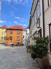 Naklejka premium Old Wooden Houses in historical Nordnes District Bergen Norway