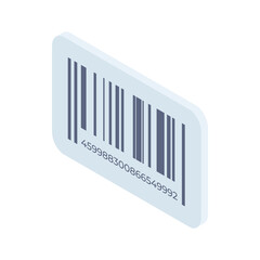 Isometric barcode minimalist 3d vector illustration. Commercial code with data for comfortable retail digital catalog organization. Inventory information, logistic datum, identification sticker mark