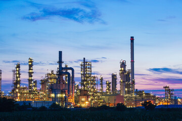 Fototapeta na wymiar Oil​ refinery​ and​ plant and tower column of Petrochemistry industry in oil​ and​ gas​ ​industrial with​ cloud​ blue​ ​sky the morning