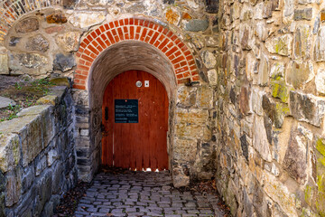 old stone wall in town, Akershus festning,  Oslo, Norway