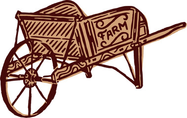 farm wagon carriage vintage illustration