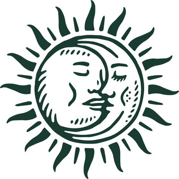 sun and moon flash tattoo illustration