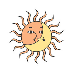 シンプルでオカルトな顔のある太陽と月