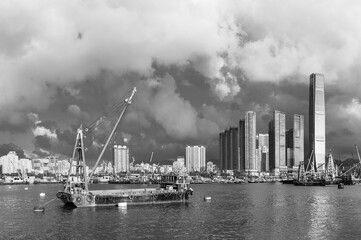 Fototapeta na wymiar Panorama of skyline and Harbor of midtown of Hong Kong city
