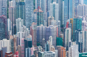 Fototapeta na wymiar Aerial view of crowded building in Hong Kong city