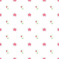 Seamless digital paper with cute pink flower and berries. Great for printing, textile, web design, scrapbooking, souvenir products.