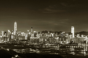 Fototapeta na wymiar Night scenery of skyline of downtown district of Shenzhen city, China. Viewed from Hong Kong border
