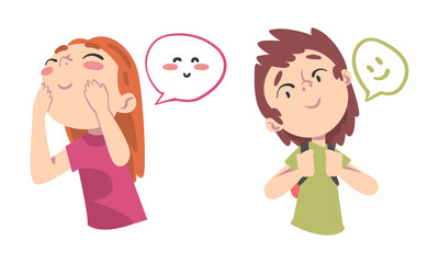 Emotional children set. Cute cheerful boy and girl cartoon vector illustration