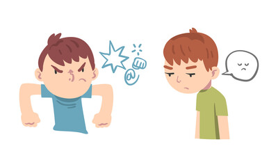 Emotional children set. Angry and upset little boys cartoon vector illustration