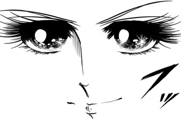 Fototapeta premium 70年代少女漫画キラキラした瞳で微笑み決め顔する青年主人公のドアップイラスト