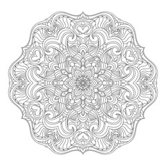 Vector drawing for coloring book. Geometric floral pattern. Contour drawing on a white background. Mandala.