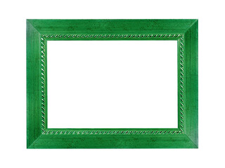 Wooden green frame for paintings. Isolated on white