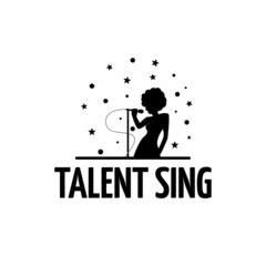 Logo design with isolated female singer and microphone, karaoke and microphone and musical notes, singing party or club composition, isolated collection, music entertainment, life