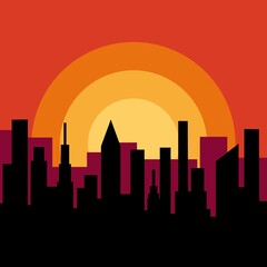 graphic cityscape with sunrise sunset
